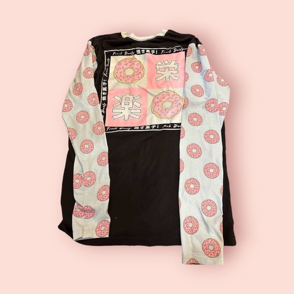 Fresh Laundry Mens Black Long Sleeve Tee Shirt with Donuts - Picture 1 of 2